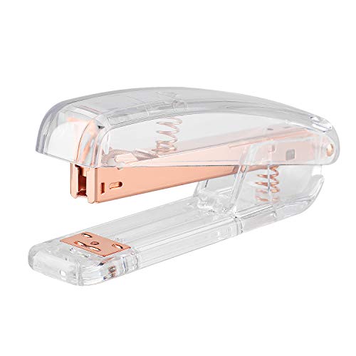 KIDMEN Rosegold Desk Accessory Kit,Set of Stapler, Staple Remover,1000pcs Staples,Tape Dispenser,Big Diamond Ballpoint Pen and 10pcs Binder Clips