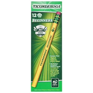 ticonderoga® beginners’ elementary pencils, with eraser, #2 lead, yellow barrel, pack of 12