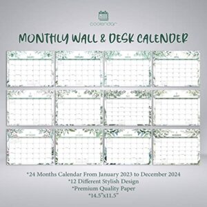 COOLENDAR 2023 Wall Calendar, Monthly Calendar 24 Months from January 2023 to December 2024, Hanging Calendar 2023 for Wall, Monthly Planner 2023-2024, 2023 Desk Calendar with Large Occasions (GRN1)