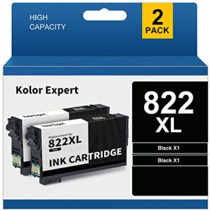 822xl black ink cartridges remanufactured replacement for epson 822xl t822xl 822 xl for workforce pro wf-3820 wf-4830 wf-4820 wf-4833 wf-4834 printer(2 black)