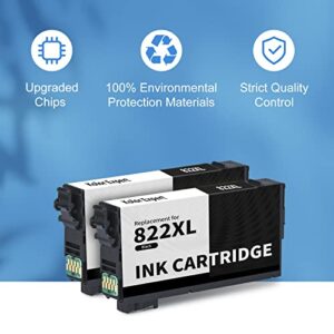 822XL Black Ink Cartridges Remanufactured Replacement for Epson 822XL T822XL 822 XL for Workforce Pro WF-3820 WF-4830 WF-4820 WF-4833 WF-4834 Printer(2 Black)