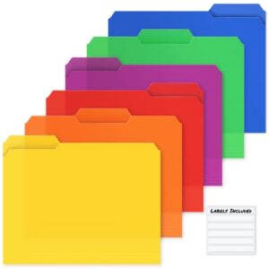 dunwell plastic colored file folders – 1/3 cut tab (6 pack, assorted colors), sturdy 3 tab file folders letter size, folders for documents 8.5×11, file folders for filing cabinet, filing folders