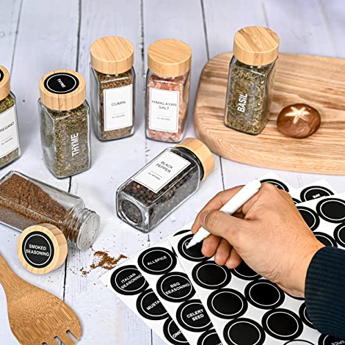 24 Glass Spice Jars with Label Set Bamboo Shaker Lids & Funnel, Kitchen Airtight Sugar Packet Holder Storage Jars with Lid, Spices & Seasonings Sets Organizer Spice Containers, Glass Jar Food Canister