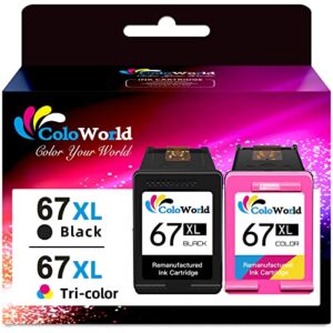 coloworld for hp 67xl ink cartridges black/color combo pack, 67xl for hp printer ink,for hp ink 67, compatible for deskjet 2755e 2700 4155e 4155 plus 4100 envy 6055 6055e 6452 6455e pro 6455 printer