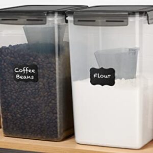 XXL 7 qt / 6.5 L / 220 Oz Food Storage Airtight Pantry Containers [Set of 2] WIDE & DEEP + FREE 2 Measuring Cup + Ideal for Sugar, Flour - Clear Plastic - Leakproof - BPA Free - Grey