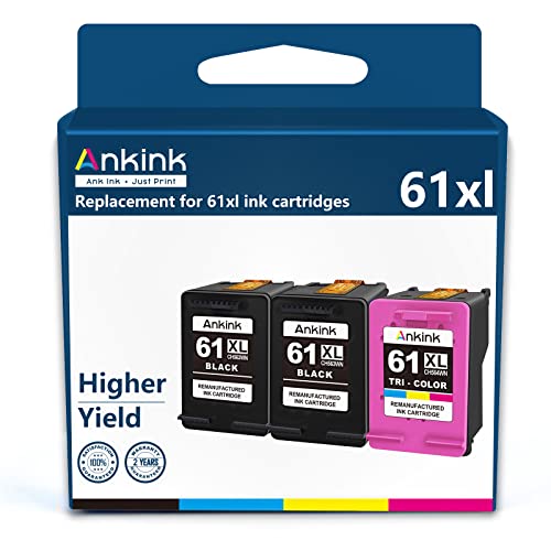 Ankink 61XL hp61xl Black Color|Tricolor Ink Cartridge Combo Pack (3 Pack) for HP 61 HP61 XL 61xl Ink for HP Envy 4500 5530 5534 5535 Deskjet 1000 1056 1510 1512 1010 1055 OfficeJet 4630 Series Printer