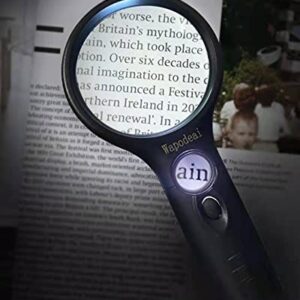 Wapodeai Magnifying Glass with Light, 3X 45X High Magnification, LED Handheld Lighted Magnifier, Suitable for Reading, Jewellery, Crafts, Lnspection, Science (Black)