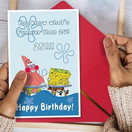 Funny 25th Birthday Card for Friend, 25th Birthday Gifts for Women, Cute Spongebob Patrick Star Meme Card for Girlfriend, Humorous 25th Birthday Card for Sister Brother, You Know What's Funnier Than 24?