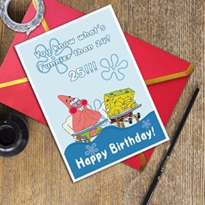 Funny 25th Birthday Card for Friend, 25th Birthday Gifts for Women, Cute Spongebob Patrick Star Meme Card for Girlfriend, Humorous 25th Birthday Card for Sister Brother, You Know What's Funnier Than 24?