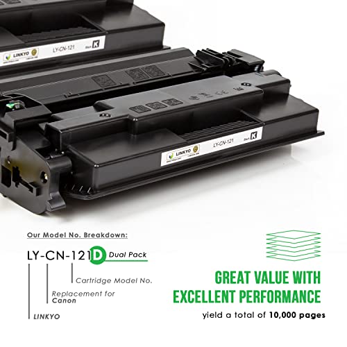LINKYO Compatible Toner Cartridge Replacement for Canon 121 (Black, 2-Pack)