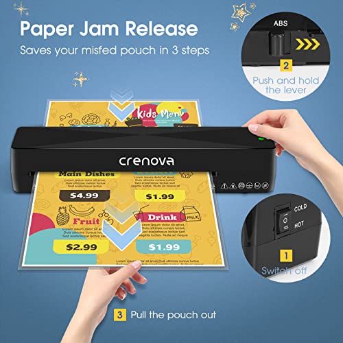 Crenova A4 Laminator Machine 4 in 1 Personal Desktop Hot & Cold 9 Inch Thermal Laminator with10 Laminating Pouches for Home Office School Business Use