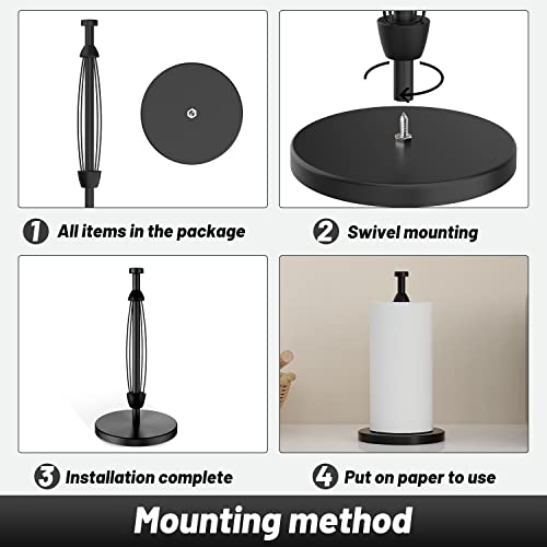 VEHHE Black Paper Towel Holder Countertop, Perfect Tear Paper Towel Holder Stand with Suction Cups, Bathroom Paper Towel Holder Made of Stainless Steel for Easy One-Handed Operation|Black