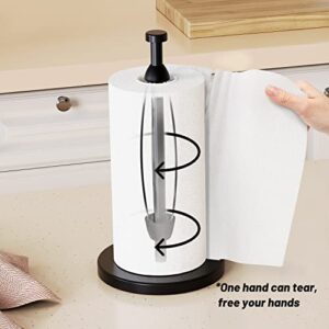 VEHHE Black Paper Towel Holder Countertop, Perfect Tear Paper Towel Holder Stand with Suction Cups, Bathroom Paper Towel Holder Made of Stainless Steel for Easy One-Handed Operation|Black