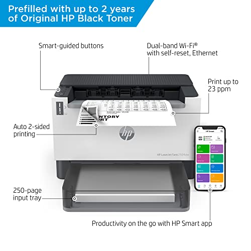 HP Laserjet Tank 2504dw Wireless Black & White Printer Prefilled with Up to 2 Years of Original Toner (2R7F4A)