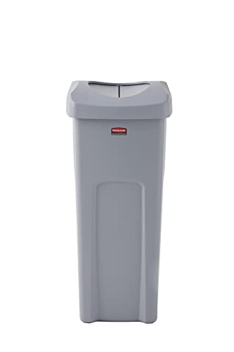 Rubbermaid Commercial Products Untouchable Square Trash/Garbage Container with Lid, 23-Gallon, Gray, Wastebasket for Outdoor/Restaurant/School/Kitchen