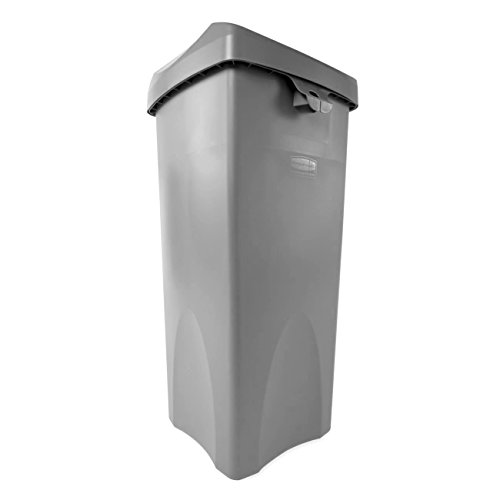 Rubbermaid Commercial Products Untouchable Square Trash/Garbage Container with Lid, 23-Gallon, Gray, Wastebasket for Outdoor/Restaurant/School/Kitchen