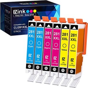 e-z ink (tm compatible ink cartridge replacement for canon cli-281xxl 281 xxl for pixma tr7520 tr8520 ts6320 ts6120 ts6220 ts8120 ts8220 ts9120 ts9520 ts9521c printer (cyan, magenta, yellow) 6 pack