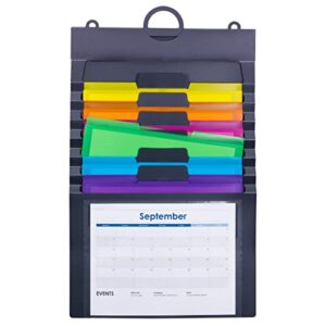 smead cascading wall organizer, 6 removable folder pockets, letter size, gray/bright pockets (92060)