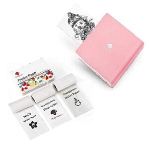 phomemo m02 mini bluetooth label maker with 1 white/clear/silver glitter sticker paper, pink