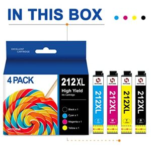 212XL Ink Cartridges Remanufactured Replacement for Epson 212 Ink Cartridges for Epson Expression Home XP-4100 XP-4105 Workforce WF-2830 WF-2850 Printer (Black, Cyan, Magenta, Yellow, 212 Ink 4-Pack)