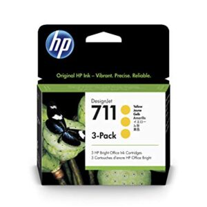 HP 711 CZ136A 3-Pack Yellow 29-ml Genuine HP Ink Cartridge with Original HP Ink, for HP DesignJet T120, T125, T130, T520, T525, T530 Large Format Plotter Printers and HP 711 DesignJet Printhead
