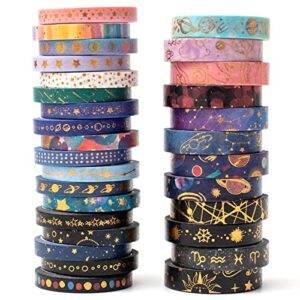 yubx skinny galaxy washi tape set 30 rolls gold foil decorative starry space masking tapes for arts, diy crafts, journals, planners, scrapbook, wrapping