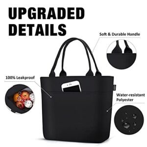 Aosbos Lunch Bag Women Insulated Thermal Lunch Box Cooler Tote Bag Reusable Food Organizer Adult (Black)