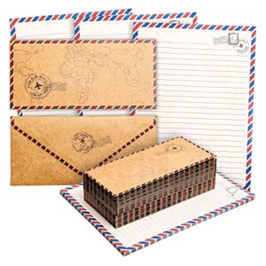 48 pack letter writing stationary paper and envelopes set, vintage travel design (6.9 x 9.25 in)