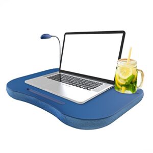laptop lap desk, portable with foam filled fleece cushion, led desk light, cup holder-for homework, drawing, reading and more by lavish home (blue)