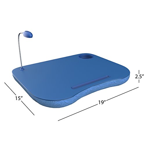 Laptop Lap Desk, Portable with Foam Filled Fleece Cushion, LED Desk Light, Cup Holder-for Homework, Drawing, Reading and More by Lavish Home (Blue)