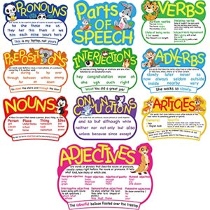 10 pieces parts of speech poster grammar poster educational grammar cutouts bulletin board set for student classroom school, 16.5 x 11.5 inches