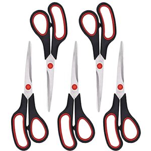 scissors, multipurpose office scissors ,8.5 inch ultra sharp shears, comfort-grip handles household scissors，sturdy sharp craft supplies – pack of 5, right/left hande
