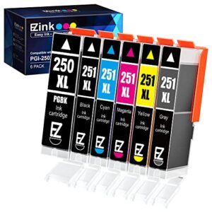 e-z ink (tm) compatible ink cartridge replacement for canon pgi-250xl pgi 250 xl cli-251xl cli 251 xl to use with pixma ip8720 (1 large black, 1 cyan, 1 magenta, 1 yellow, 1 small black,1 gray) 6 pack