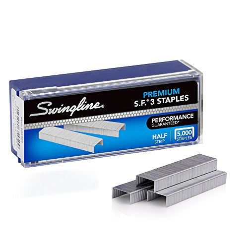 Swingline Staples, S.F. 3, Premium, 1/4" Length, Half Strips, Jam Free Staples for Swingline Stapler Heavy Duty, Perfect for Home Office Supplies, 25 Sheet Capacity, 105/Strip, 5000/Box, 1 Box (35440)