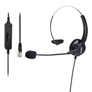 agptek® hands-free call center noise cancelling corded monaural headset headphone for desk telephone with 4-pin rj9 crystal head