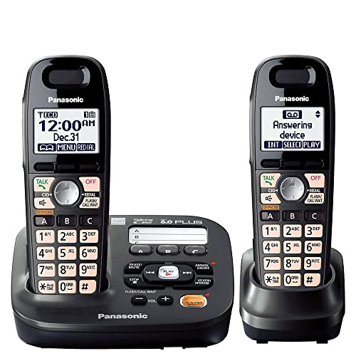 Panasonic DECT 6.0 Plus Cordless Amplified Phone with Digital Answering System Expandable to 6 Handsets Talking Caller ID – 2 Handsets Included (KX-TG6592T),Titanium Black