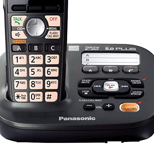 Panasonic DECT 6.0 Plus Cordless Amplified Phone with Digital Answering System Expandable to 6 Handsets Talking Caller ID – 2 Handsets Included (KX-TG6592T),Titanium Black