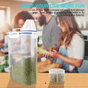 Uppetly Rice Airtight Dry Food Storage Containers, BPA Free Plastic Sealed Holder Bin Dispenser with Pouring Spout, Measuring Cup for Cereal, Flour and Oatmeal, Include a Stainless Steel Whisk