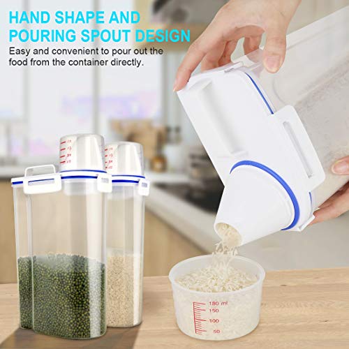 Uppetly Rice Airtight Dry Food Storage Containers, BPA Free Plastic Sealed Holder Bin Dispenser with Pouring Spout, Measuring Cup for Cereal, Flour and Oatmeal, Include a Stainless Steel Whisk