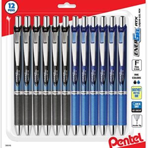 Pentel Energel 0.5 mm Needle Tip Pens, Rtx Retractable Liquid Gel Pen, 12 Pack Of 6 Black Ink & 6 Blue Ink Pens (total Of 12 Deluxe Pens In Box)