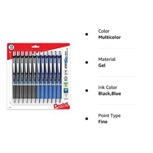 Pentel Energel 0.5 mm Needle Tip Pens, Rtx Retractable Liquid Gel Pen, 12 Pack Of 6 Black Ink & 6 Blue Ink Pens (total Of 12 Deluxe Pens In Box)