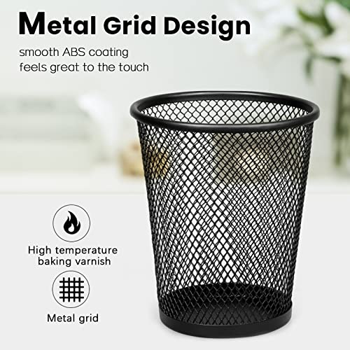 QYH Mesh Pencil Holder Metal Pen Cup Black for Desk 6 Packs