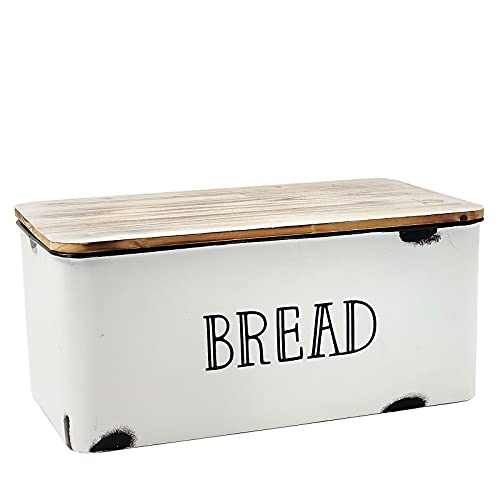 AVV Farmhouse Bread Box for Kitchen Countertop Metal White Loaf of Bread Storage Container Large Vintage Bin Retro Rustic Counter Breadbox