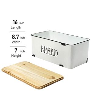 AVV Farmhouse Bread Box for Kitchen Countertop Metal White Loaf of Bread Storage Container Large Vintage Bin Retro Rustic Counter Breadbox