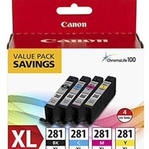 Canon CLI-281 XL BKCMY 4-Color Ink Tank Value Pack (2037C005) + Canon PGI-280 XXL Pigment Black Ink Tank (1967C001)