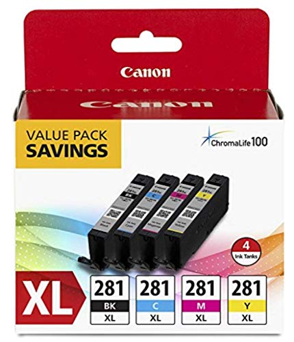 Canon CLI-281 XL BKCMY 4-Color Ink Tank Value Pack (2037C005) + Canon PGI-280 XXL Pigment Black Ink Tank (1967C001)