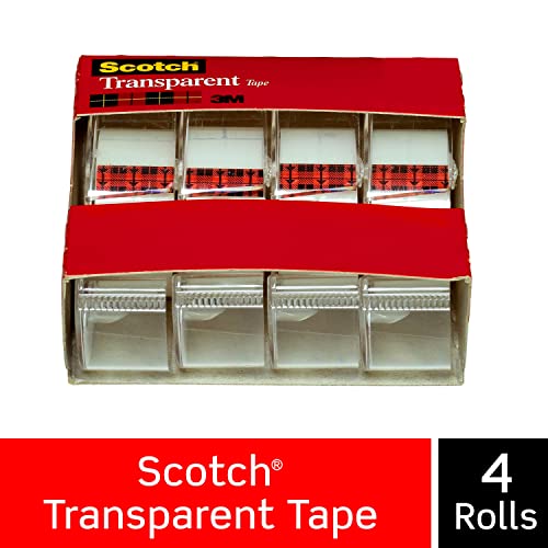 Scotch Transparent Tape, 4 Dispensered Rolls, Versatile, Clear Finish, Engineered for Office and Home Use, 3/4 x 850 Inches (4814)