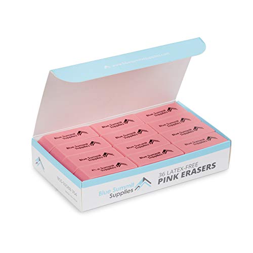 Blue Summit Supplies Pink Erasers, Bulk Erasers for Art, School, and Office Use, Classroom Set, 36 Pack