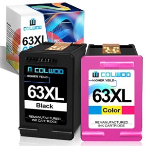 colwod high-yield remanufactured 63xl ink cartridge replacement for hp 63 63 xl use with hp officejet 3830 4650 5255 5258 envy 4520 4512 deskjet 1112 1110 3630 3632 3634 printer (1 black 1 tri-color)