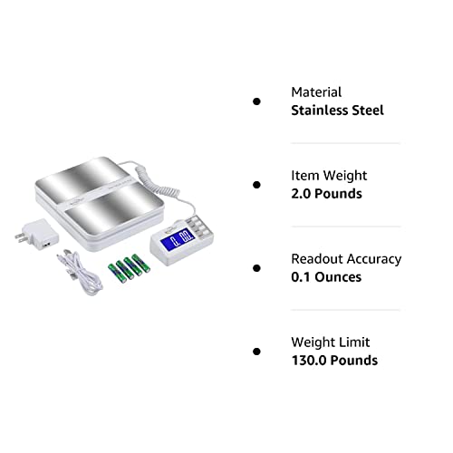 Weighmax 130Lb x0.1OZ Extended Display Digital Shipping Postal Scale, White